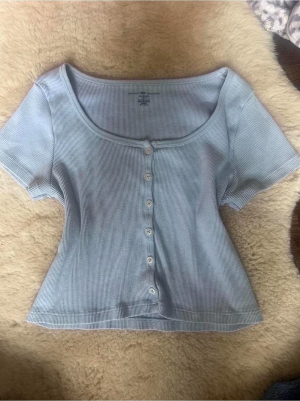 Brandy Melville Light Blue Ribbed Scoop Button Crop Top
